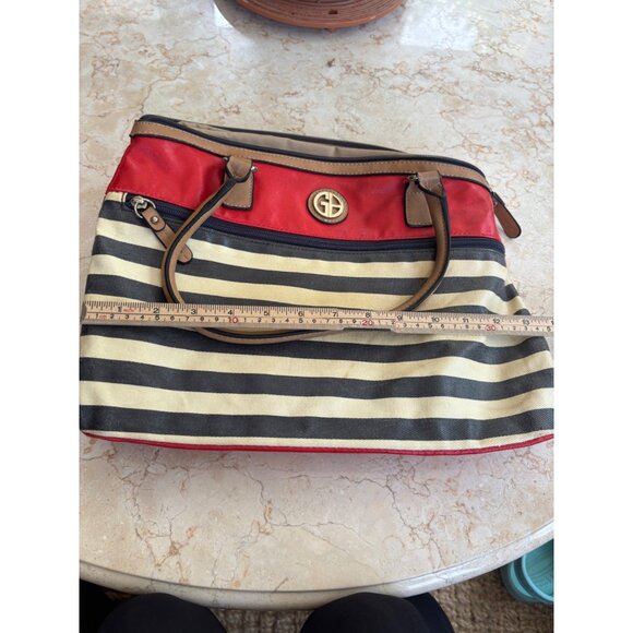 Giani Bernini Red & Black Striped Tote Bag With Tan Handles - Picture 2 of 9